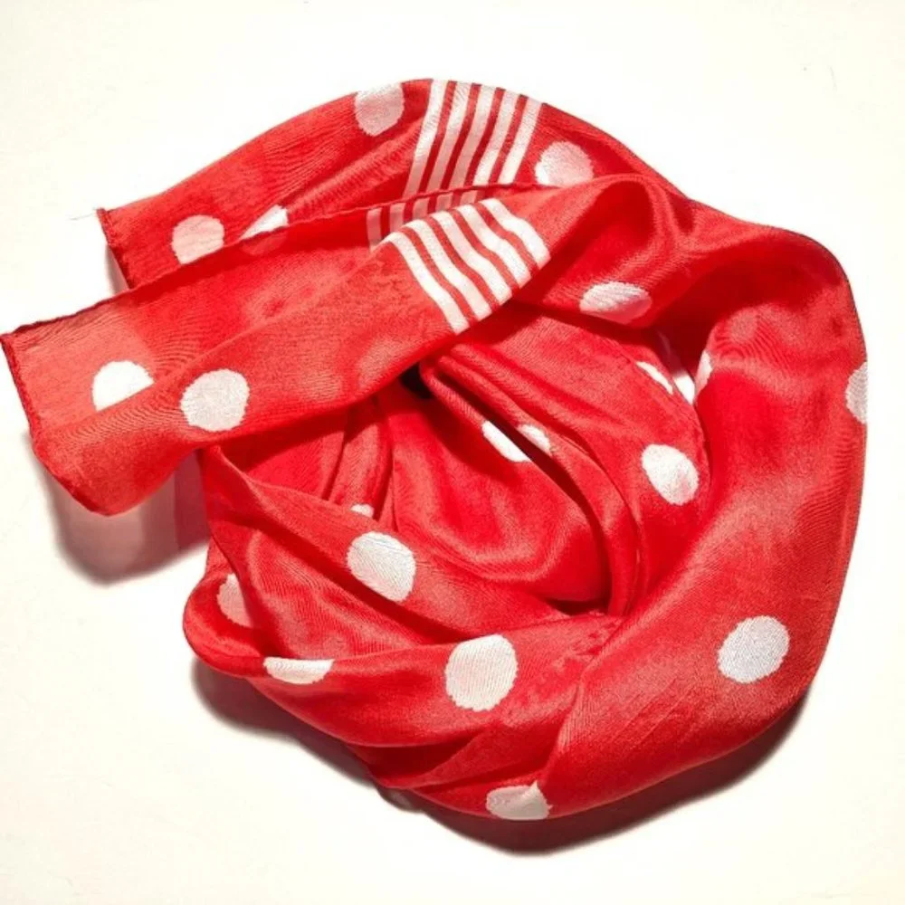 Vintage All-Silk Polka Dot Oblong Scarf
